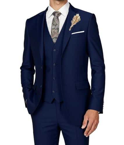 Lista de Pantalones de esmoquin para Hombre los más solicitados. 41 Traje de 3 piezas para hombre, ajuste delgado, vestido de esmoquin para hombre, con dos botones, chamarra y pantalones, Azul marino, X-Small