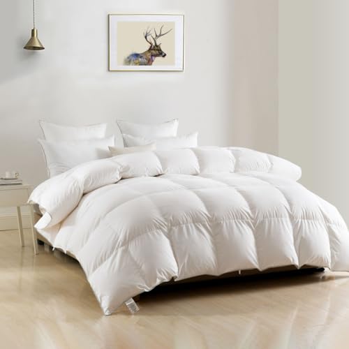 DWR Luxury Super King Down Feather Fibers Comforter, Ultra-Soft Cotton Blend Cover, Medium Weight...