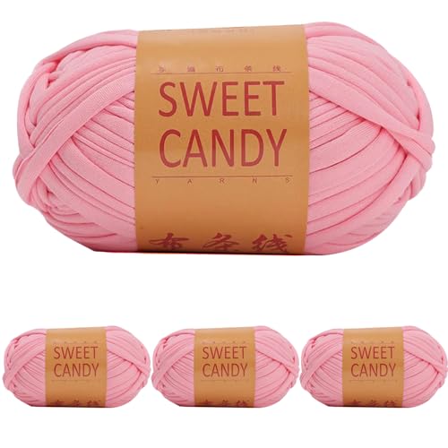 Yixinly 400g Trapillo para Crochet, Trapillo Pluma Trapillo Hilo de Crochet para Bolsos, DIY y Tejido, Bolso de Mano Cestas, Mantas y Decoración del Hogar 4x100g (Rosa)
