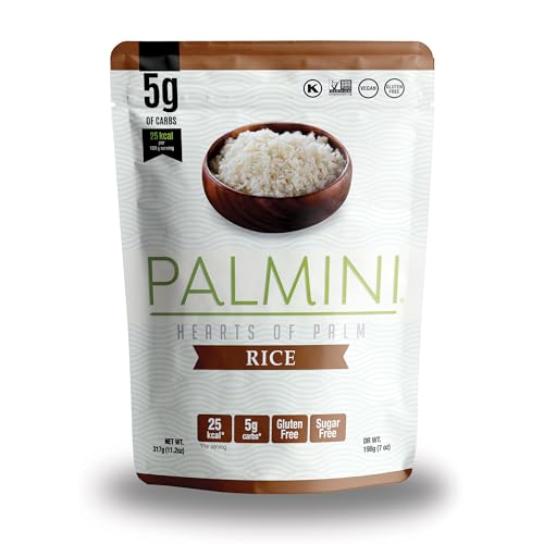 PALMINI Arroz - Palmito – Bajo en calorías – Bajo en carbohidratos – Keto - Vegano – Libre de OGM – Libre de Gluten – Sin azúcar – 338g | (Pack de 1 unidades)
