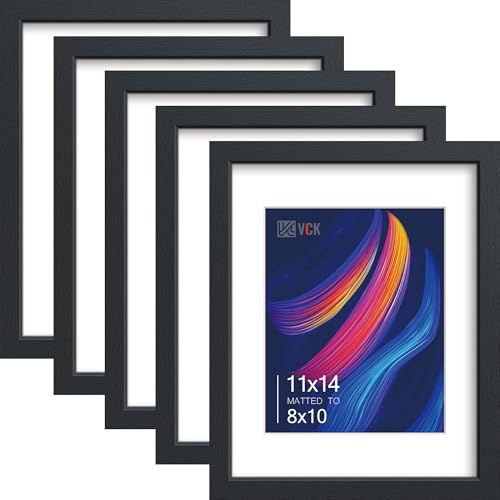 Image of VCK 11x14 Picture Frame 5 Pack, Black Wood, 8x10 Mat, Glass, for Photo