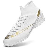 ASOCO DREAM Zapatillas de Fútbol para Hombre Botas de Fútbol Profesionales de Caña Alta Calzado de Atletismo al Aire Libre Zapatos de Entrenamiento Deportivo de Fútbol,Blanco,40 EU