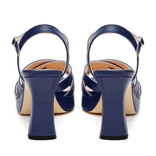 Image of Women Square Toe Platform Block Heel Sandals 3.3'' | Elegant Comfort Formal Dress Footwear, Stylish Ladies Sandals For Daily Office Wedding Evening Party Formal Occasions
