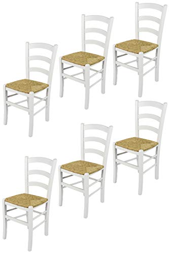 T M C S Tommychairs - Set 6 Sillas Venezia Para Cocina Y Comedor, Estructura En Madera De Haya Barnizada Color Blanco Y Asiento En Paja T M C S Tommychairs - Set 6 Sillas Venezia Para Cocina Y Comedor, Estructura En Madera De Haya Barnizada Color Blanco Y Asiento En Paja