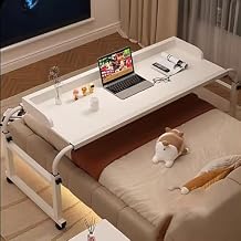 GaRcan Overbed Table Wheels Height Adjustable Overbed Table, Extendable Bedside Laptop Table, Mobile Computer Desk, Rolling Bed Bar Table, Nursing Table for Home/,Brown White