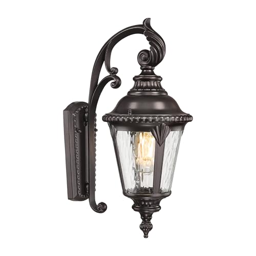 Image of Emliviar 19.7 inch Outside Wall Sconce Porch Light with Oil Rubbed Bronze Finish, Water Ripple Glass Front Door Wall Lighting for Yard, XE265B-S ORB-SW
