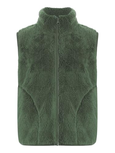 Kids Girls Fuzzy Vest Overcoat Casual Stand Collar Sleeveless Zipper Blazer Coat with Pockets Thermal Outerwear
