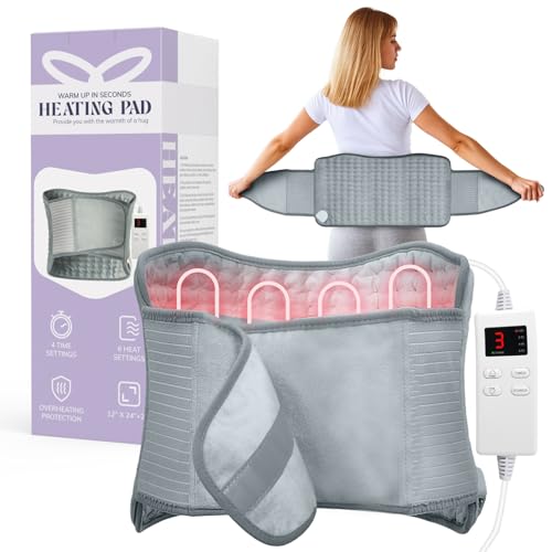 Large Heating Pad for Back Pain & Period Cramps, Neck Shoulder Heat Therapy Pad with 6 Temp Settings & 4 Timer, Auto Shut Off, Machine Washable, Gift for Women， Men