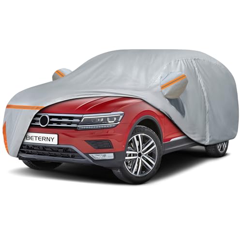Image of Car Cover for 2007-2026 VW Tiguan SWB, Waterproof Custom-fit All Weather Sun Rain UV Dust Snow Protection Outdoor Tiguan Full Car Cover with Door Zipper and Cotton Lining-Grey