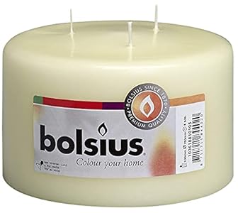 BOLSIUS 3 Wick Pillar Candle Ivory  6x4 Inches - Premium European Quality - 50 Hours Burn Time - Relight Unscented Multi Wick Pillar Candle Large - Smooth & Smokeless Flame - Wedding, & Party Candle