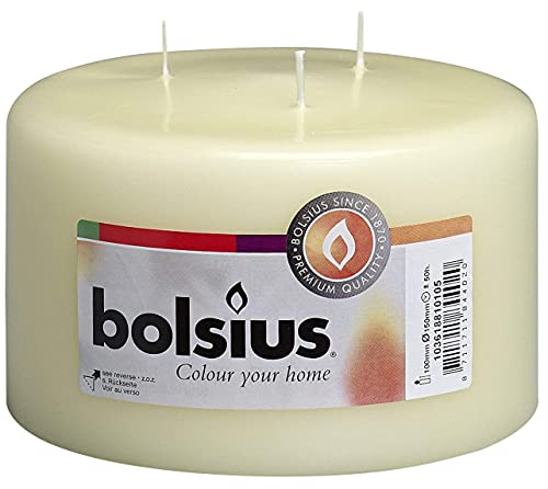 Bolsius 3-Docht-Stumpenkerze XXL – Elfenbein – Mehrdocht – Lange...