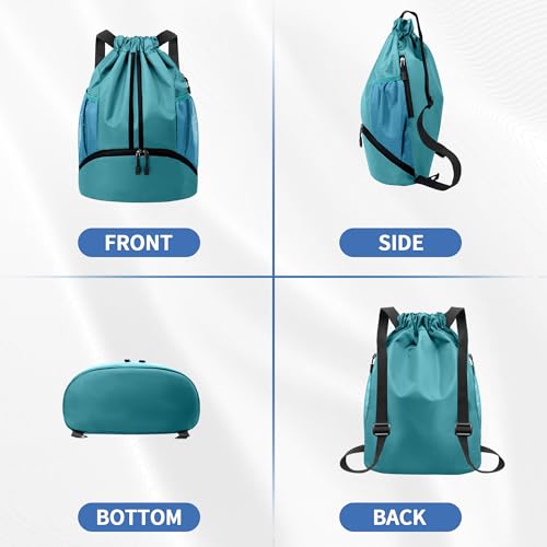 Image of JELUTAR Drawstring Backpack Gym Bag with Shoes Compartment, Teal
