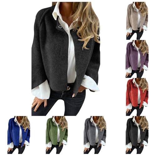 Womens Wool Blend Coat Dressy Casual Button Down Cropped Jackets Long Sleeve Loose Fit Jackets Fall Winter Outfits4