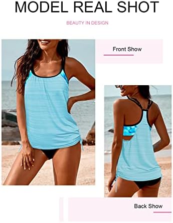APOONABA Women Tankini Set Two Pieces Swimsuit T-Back Tankini Top with Triangle Shorts Swimwear Loose Swimming Costume Sky Blue