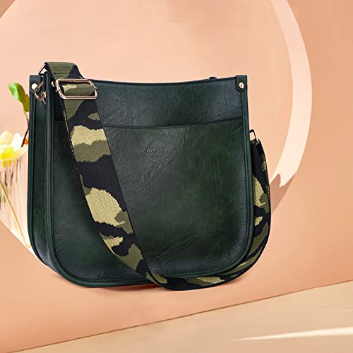 Image of HKCLUF Crossbody Bags for Women Trendy Vegan Leather Hobo Handbags With 2PCS Adjustable Guitar Strap Shoulder Bucket Bags