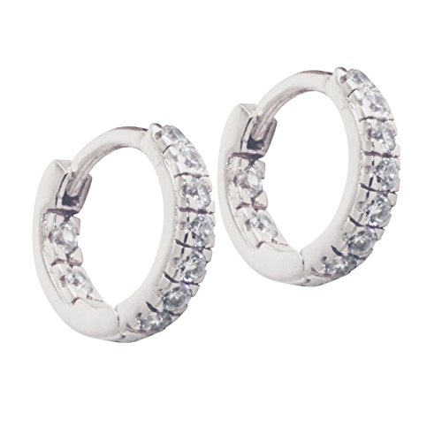 apop nyc Mini 925 Silver Hoop"Huggie" Earrings with CZ"InsideOutside" [Jewelry] (sterling-silver)