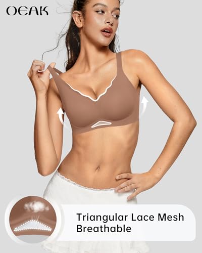 Image of OEAK Womens Wireless Jelly Bras Scalloped Push Up No Underwire Bralette Supportive Tshirt Bra Seamless Comfortable Bras