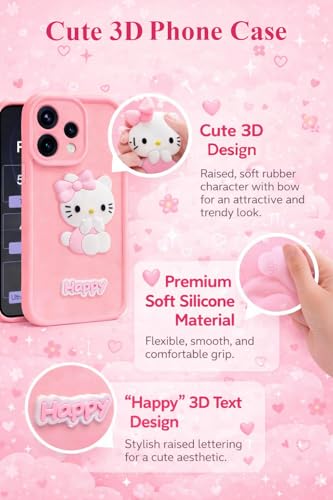 Image of AeoFit Cute 3D Cartoon Soft Silicone Back Cover for Realme P4x 5G - Stylish Design Slim Protective Case with Camera Protection for Realme P4x 5G (Pink)