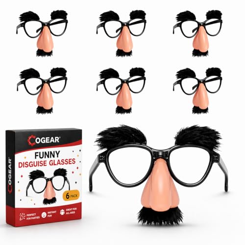Cogear 6 Pack Funny Disguise Glasses with Nose Eyebrows & Mustache for Photo Booth Halloween Birthday Parties (6Pcs)