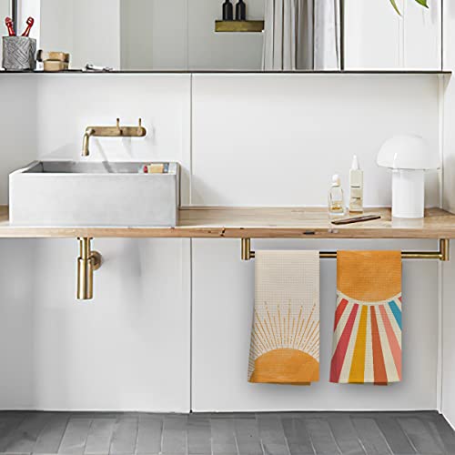 Ohsul Boho Retro Sun Sunrise Colorful Sunshine Highly Absorbent Kitchen Towels Dish Towels Dishcloth Set Of 2,Boho Mid Century Modern Hand Towels Tea Towel For Bathroom Kitchen Decor,Boho Lover Gifts #TOP7