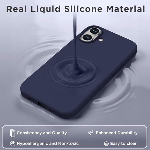 Image of Magnetic for iPhone 16 Case, Compatible with MagSafe, Liquid Silicone Phone Cover with Screen Protector & Camera Protector, Soft Anti-Scratch Microfiber Lining Inside 6.1 inch, Midnight Blue