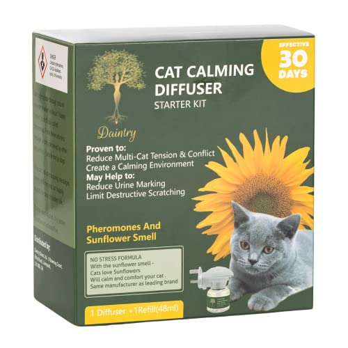 Daintry Cat Calming Feline Pheromone Diffuser 48ml-30-day Starter Kit -Sunflower Scent -Reduces cat Anxiety and conflict reduces urinating and unwanted Behaviour