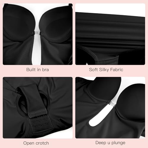 Image of Slimers Backless Shapewear Strapless Bodysuit - Low Back Women Body Shaper : Slimming Built In Bra With Plunge