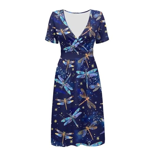 Image of Women's Summer Formal Dresses Short Sleeve Wrap V Neck Dresses Bridesmaid Wedding Guest Dress with Pockets