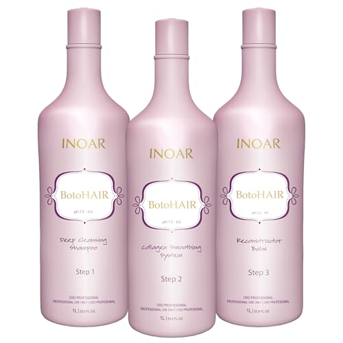 Inoar BotoHair Collagen Smoothing System with Keratin Deep Cleansing Shampoo Collagen Smoothing System & Reconstructor Balm 33.8 fl oz Each