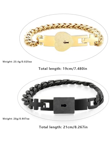 MIFXI 2 Sets Couples Matching His and Hers Gold Plated Heart Lock Key Bracelets2
