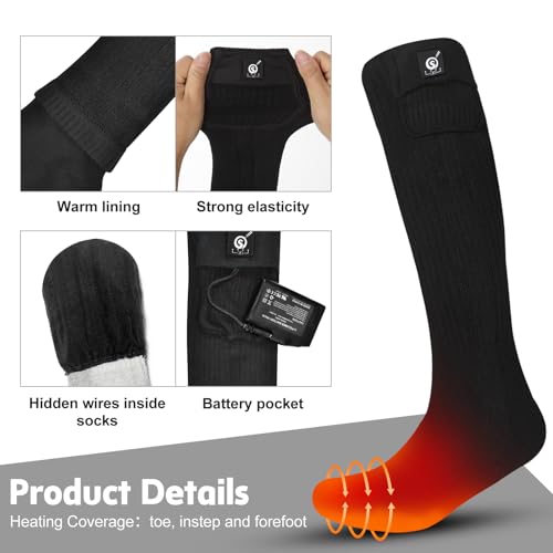 Heated Socks for Men Women Battery Electric Heated Socks Rechargeable 7.4V 2200mAh up to 6.5hrs for Outdoor Skiing Hiking Camping Working, Cold Weather Foot Warmer4