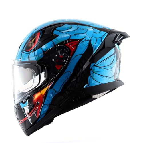 Image of Axor Apex Venomous ISI ECE DOT Certified Full Face Dual Visor Helmet for Men and Women with Pinlock Fitted Outer Clear Visor and Inner Smoke Sun Visor Black Neon Blue(XL)