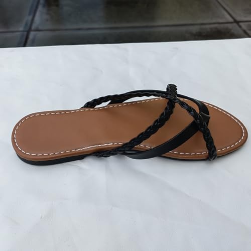 Yytcsjz Women's Thong Sandals, Orthopedic Sandal, Woven Flip Flops, Lightweight Summer Round Toe Beach Trendy Comfort Flat Slip-On Shoes Slipper4