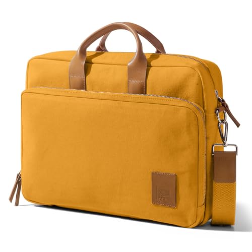 Image of DailyObjects 100% Cotton Canvas Commute Laptop Messenger Bag for Men & Women | Travel Shoulder Handbag With Trolley Sleeve | Metal Zip Closure | Leather Handles | Padded Laptop Compartment For 14 inch