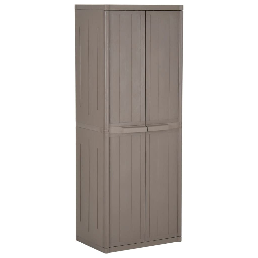 Armario de jardín marrón 65 x 45 x 172 cm PP aspecto madera armario con 4 estantes armario de almacenamiento para terraza jardín exterior almacenamiento organizador