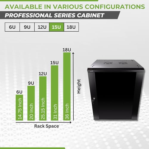 Image of NavePoint 15U Server Rack Enclosure - 17.7 inch Deep, Wall Mount Network Cabinet with Locking Glass Door for 19 inch IT Equipment, Network Rack with 2 Fans, Removable Side Panels, Black