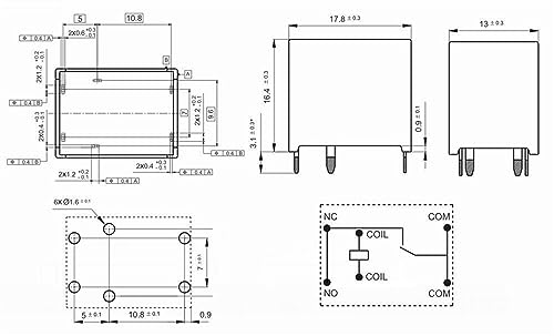 Relé de 6 pines ACTG1CA4A10 con voltaje de 12V y terminales de pin largo para electrónica 2