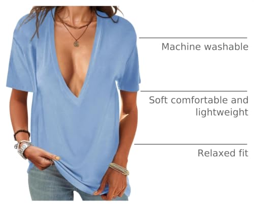 Image of UNCLECAT Womens Deep V Neck T Shirts Summer Oversized Short Sleeve Tops