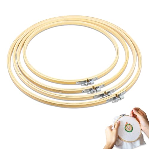 Juego de 4 bastidores de bordado pequeños y de madera, aros de bordado ajustables, anillo de bordado para bordado, obras de arte, herramientas de bricolaje (10/16/18/20 cm) (color madera)