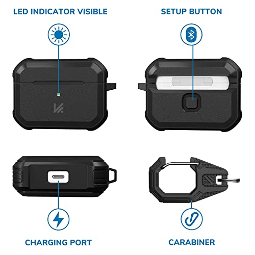 Kmmin Compatible For Airpods Pro Case Cover, Full-Body Rugged Hard Shell Protective Shockproof Case Cover With Carabiner For Apple Airpod Pro Support Wireless Charging[Front Led Visible], Black #TOP4