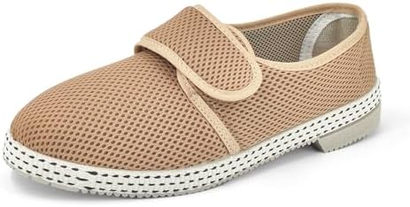 JOMIX Oudere pantoffels met klittenbandsluiting, damespantoffels met verstelbare sluiting, ademend, antislip, zacht en comfortabel voor de derde leeftijd, rand., 36 EU