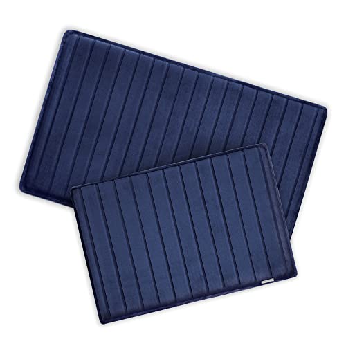 MICRODRY Extradicke SoftLux Badematte aus Memory-Schaum mit rutschfester GripTex Unterseite, 2-teiliges Set, inkl. 43,2 x 61 cm Matte und 53,3 x 86,4 cm Matte (Marineblau) Cover