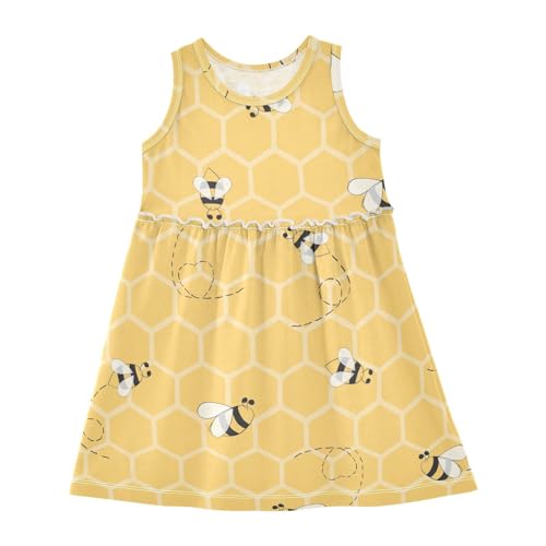Aflyko Natural Spring Dress for Girl Bee Honey Honeycomb Kiddo Tank Play Sundress Costume Dress Summertime Comfy Skirt for Church Dinner Event Wedding...