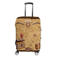 Ruchen Suitcase Cover Old Pirate Treasure Map Parrot Skull Luggage Cover Protective Covers Suitcase Protector Fits Multi-Size Luggage