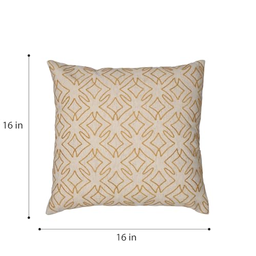 Image of Wakefit Designer Cushion Cover | 16x16 inch | Heavy Embroidery | Cotton & Linen Fabric on Both Sides | Pack of 1 | Mirage Mustard