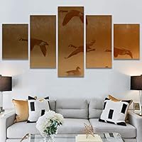SIGNWIN 5 Panel Canvas Wall Art Birds Farmhouse/Country Group Group Multicolor Photography Realism Relax/Calm Warm for Home Decorations Ready to Hang - 60