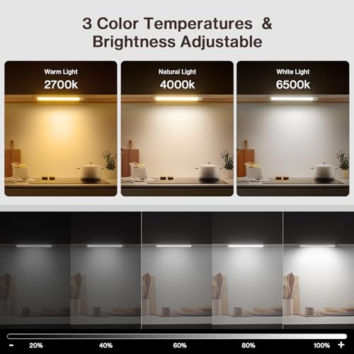 Image of Olafus Under Cabinet Lighting, Motion Sensor 54 LED Under Cabinet Lights, 1500mAh USB Rechargeable Battery Operated Closet Lights, Dimmable& 3 Color Temperature, Stick On Magnetic for Kitchen