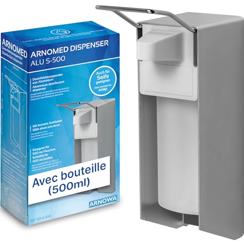 ARNOMED 1 Distributeur gel hydroalcoolique en aluminium, distributeur savon automatique 500ml,...