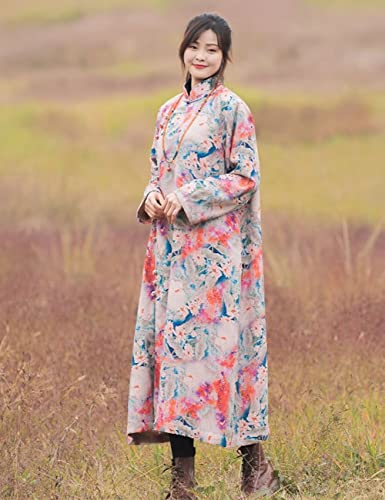 Luzu Junu Women Maxi Sherpa Lined Winter Trench Coat Floral Print Warm Jacket Coat Outdoor Windbreaker (As1, Alpha, M, Regular, Regular, Floral, M) #TOP4