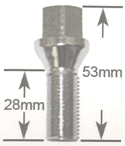 AVN Motorsports 12x1.25 Acorn Lug Bolt Chrome Heat Treated Conical Seat Wheels Rims (12mmx1.25 Thread Size) 17mm Hex (20 Pieces) (28mm Shank)